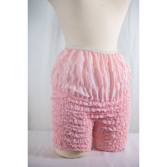 Vintage Pink Ruffle Pettipants Bloomers Lace Boudoir Lingerie Burlesque Pinup, M - Picture 2 of 13